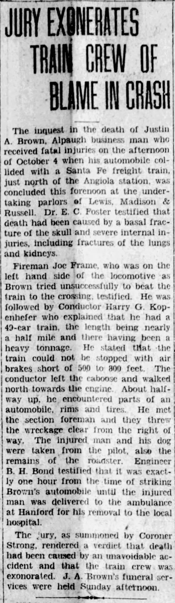 Jury Exonerates Train crew in crash